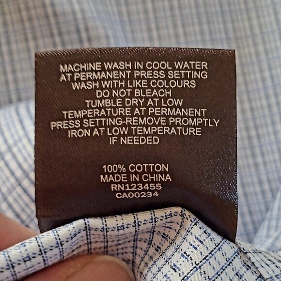 Slim-Fit Non-Iron Dress Shirt White with Blue Check Pattern 15.5 neck - Picture 9 of 10